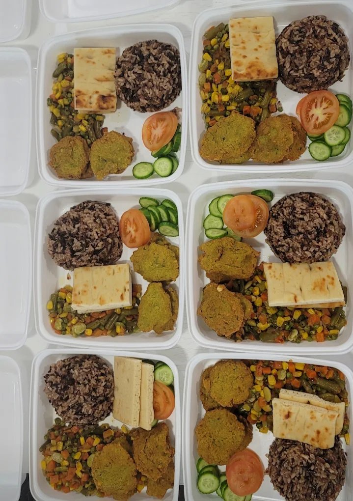 Rows of falafel boxed meals