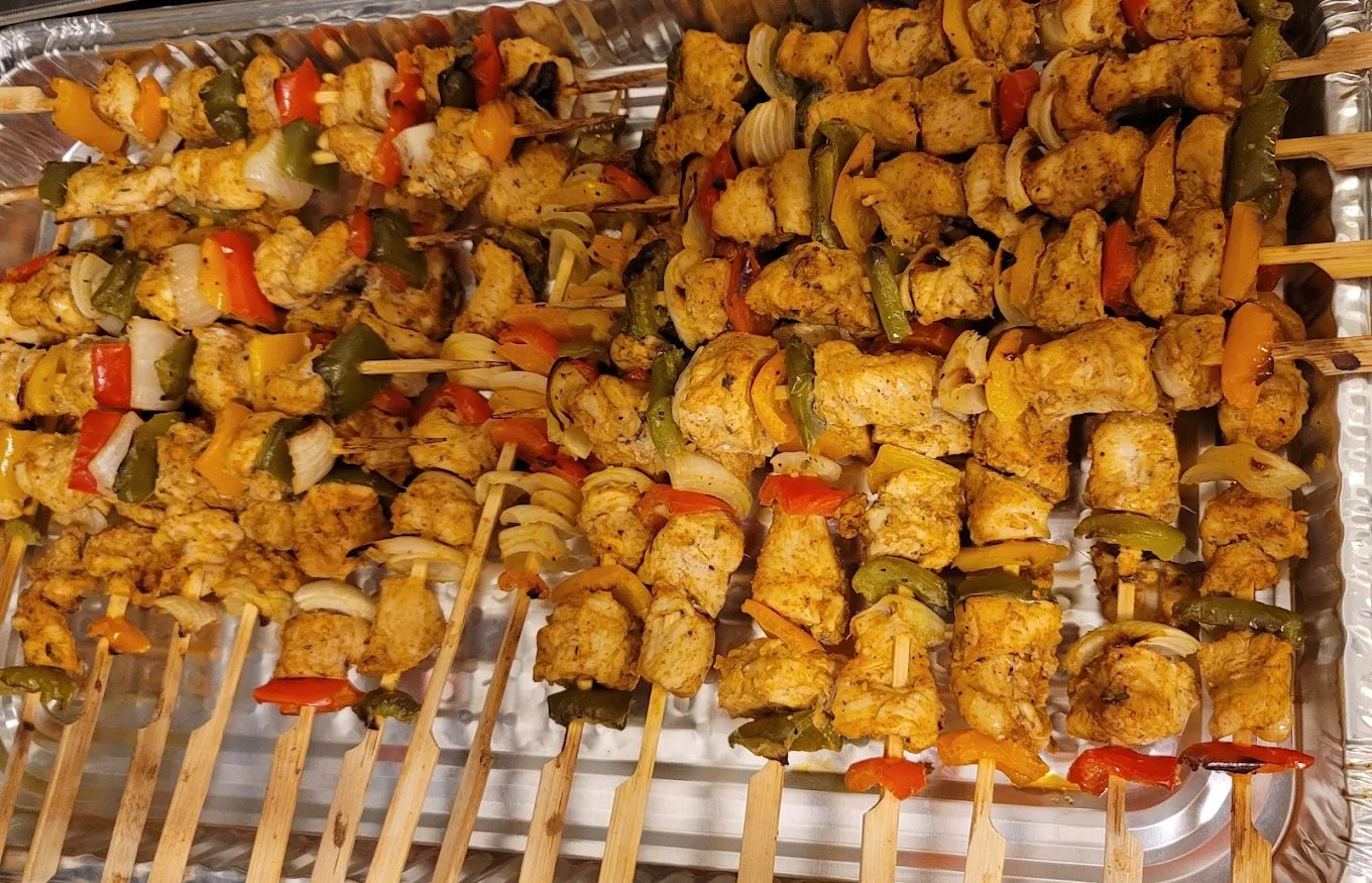 Chicken skewers ready for grilling